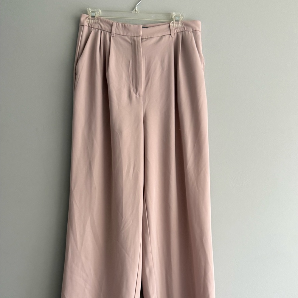 High-Rise Wide-Leg Dress Pants in Dusty Pink